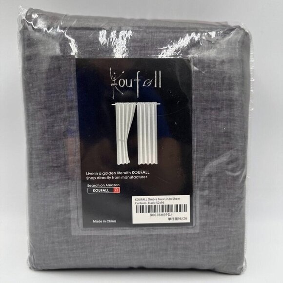 KOUFALL Other - KOUFALL Faux Linen Sheer Curtains Black 52x96" Floor Length Rod Pocket New